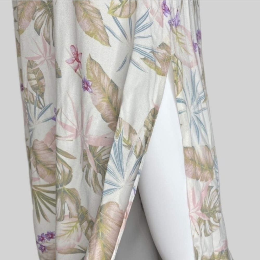 Forever 21 tropical leaf print tie back slit spaghetti strap vacation midi dress - Picture 2 of 3